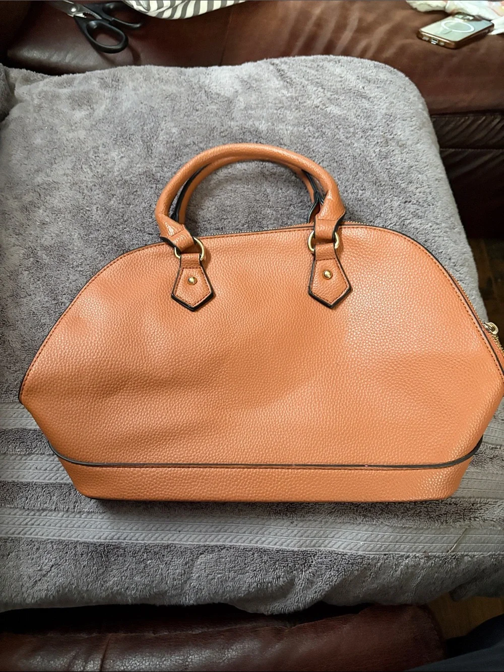 Tan Structured Dome Satchel Handbag - Unbranded